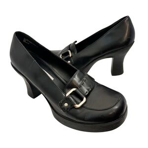 ELLEMENNO Vintage Y2K Chunky Platform Vegan Leather Buckle Loafer Heels Size 9